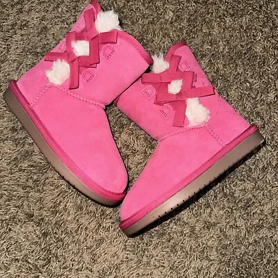 New Big Kids Koolaburra By Ugg Victoria Short Raspberry Pink Bow Boots  Sz 11 • $45