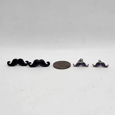 Mustache Earring Lot Of 2 - Black And Silver/Purple • $9.85