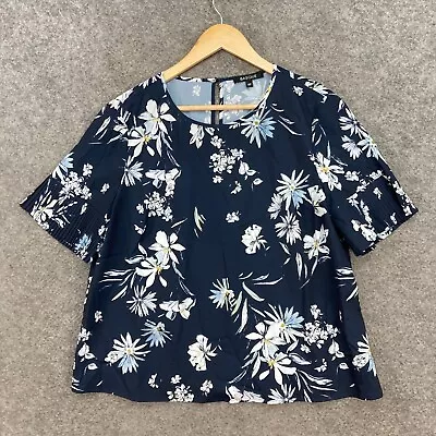 Basque Womens Top Size 14 Petite Blue Floral Short Sleeve Round Neck 33831 • $14.36