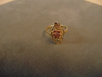 Vintage Black Hills Gold 14K Lace Design Ring With Rose Flower • $325