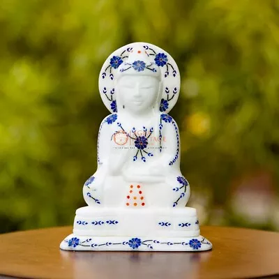 Collectible White Marble Lapis Inlay Buddha Statue Goddess Fine Arts Home Decors • $346.50