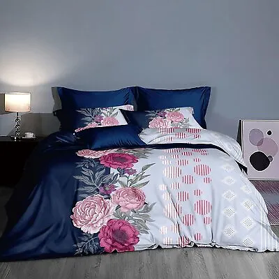 $41.99 • Buy Shatex Red And Blue Big Flower Comforter Set With Pillow Shams For All Seasons
