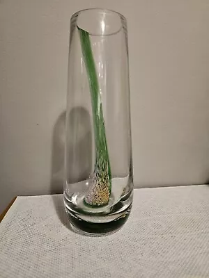 Caithness Scottish  Glass 9  Vase With Green Stripe & Fleck Vgc • £6.99