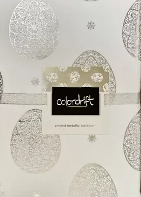 Colordrift Metallic Silver Colored Easter Eggs Cloth Tablecloth 60” X 120” • $59.95