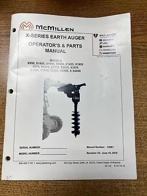 McMillen X-Series Earth Auger Operator's & Parts Manual 22681 • $15