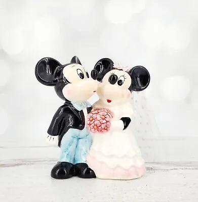 Vintage Disney Mickey & Minnie Bride & Groom Wedding Ceramic Cake Topper Figure • $26.05