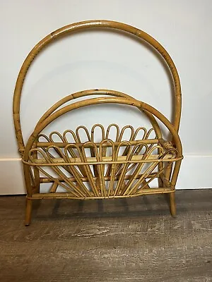 MCM Bamboo And Rattan Sunburst Vintage Magazine Newspaper Rack • $39