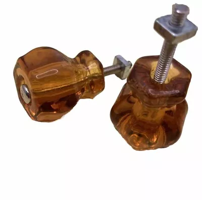 Pair Of Antique Style Amber Glass Cabinet Drawer Knobs Pulls With Hardware • $12