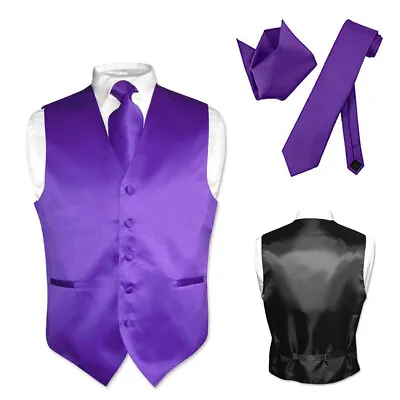 Men's Dress Vest NeckTie Hanky PURPLE INDIGO Neck Tie Set For Suit Or Tuxedo • $24.95