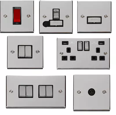 £7.95 • Buy Click Deco Victorian Polished Chrome Various Sockets & Switches Black Inserts