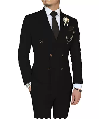 Mens 2 Pcs Suits Business Groom Bestman Formal Wedding Tuxedo Suit 42r 44r 46r • $59.99