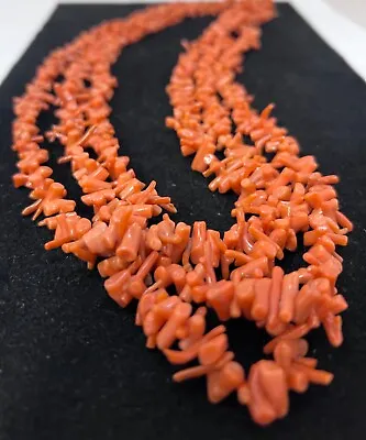 Vintage Native American 3 Strand Mediterranean Red Coral Necklace 150 Grams • $150