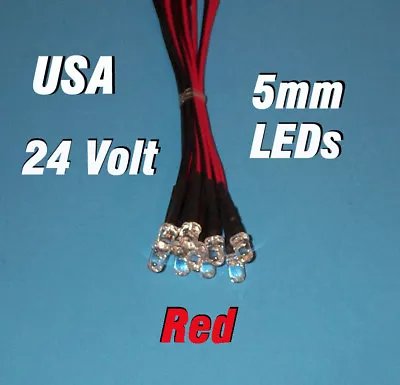 10 LEDS 5mm PRE WIRED 24 VOLT RED  24V PREWIRED  • $6.99