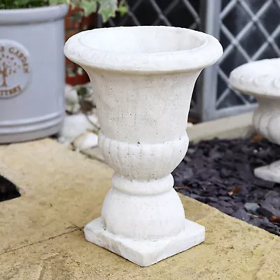 Cement Tall Urn Planter Distressed Antique White Classic Garden Flower Vase Pot • £23