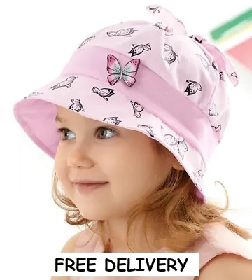 Cotton BABY Girls Sun Bonnet Hat Summer 18-24 Months 2-4 Years GIRL Butterfly • £7.50