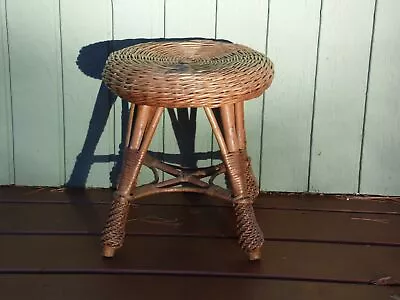 Vintage Round Woven Wicker Rattan Stool Footstool Plant Stand Side Table  • $148.50