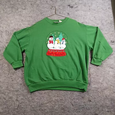 Basic Editions Holiday Sweater Adult XL Green Snowman Christmas Holiday Vintage • $5.96