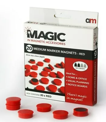 £10.97 • Buy 20 X Round Red Memo Magnets 25mm Wide Fridge Notice Board Whiteboard Planning