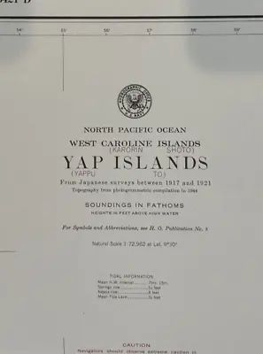 Vintage Hydrographic Chart Yap Islands West Caroline Islands 1940s WW2 • $19.99