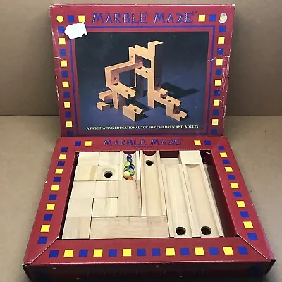 Vintage Wooden Marble Game Maze Construction Toy Set Original Box  Lagoon Games • £25