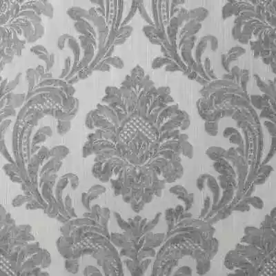 Crown Vymura Milano Damask Silver Grey Textured Glitter Wallpaper M95585 • £21.09