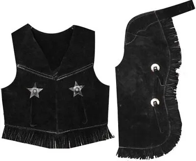 Childrens Black Or Brown Suede Leather Western Vest & Chaps Set • $42.95