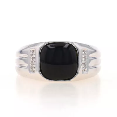 White Gold Onyx & Diamond Men's Ring - 10k Cabochon Cushion • £241.04