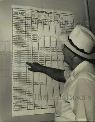 1956 Press Photo Voter Checks Out Voting Machine Sample Ballot In Houston Texas • $15.99