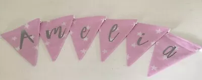 £1.50 • Buy Personalised Name Fabric Bunting Baby Girls Nursery Pink Stars  - Price Per Flag