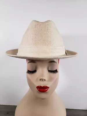 VTG Cavanagh New York Fedora IVORY Hat SZ 7 3/8 HAND WOVEN INDIA RAW SILK USA • $34.99