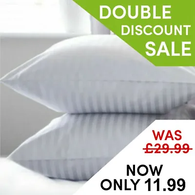 Extra Filed Egyptian Stripe Pillows Pack Of 2 Hotel Quality Firm Deluxe Pillow • £11.99
