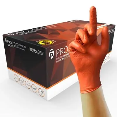 PRO TECT Orange Nitrile HD Disposable Gloves Mechanics Oil Extra Durable • £12.99