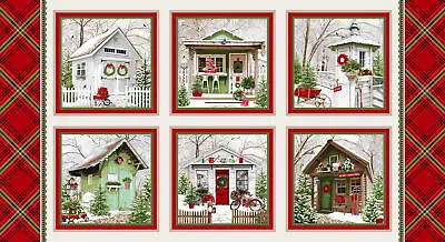 23  Fabric Panel | Henry Glass Christmas Holiday Happy Place Cabin Shed Block • £8.66