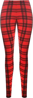 Womens Plus Size Tartan Check Print Long Ladies Stretch Pants Leggings • £7.99