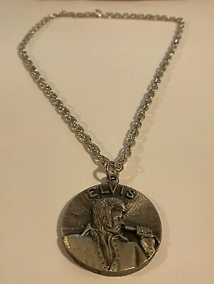 1977 Boxcar Ent Inc Elvis Presley Silver Tone Medallion Necklace- King Of Rock • $19.99