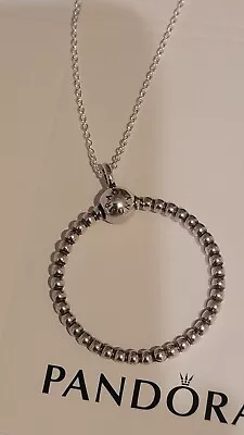 Pandora Silver Beaded Medium O Necklace 6ocm Chain. Gift Boxed  S925 ALE  • £39.99