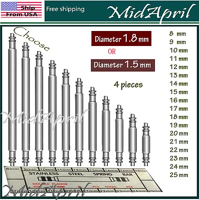 4 Pcs Watch Spring Bar Pins Watchband  Stainless Steel -Diameter 1.5mm Or 1.8mm • $2.09