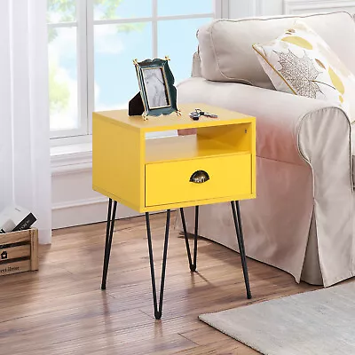 Vecelo Nightstand End Side Table With Drawer Storage Wood Bedside Table Colorful • $75.59