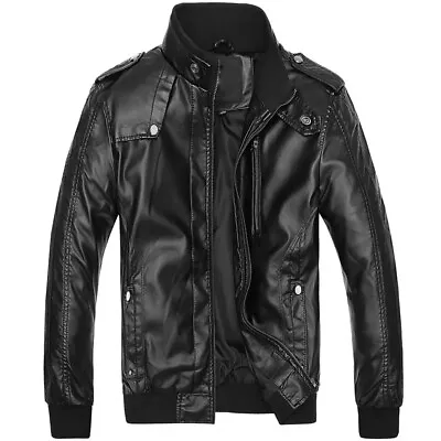 Mens Jackets Slim Winter Motorcycle Bomber Flight Zip Faux Leather Sport Jackets • $28.49