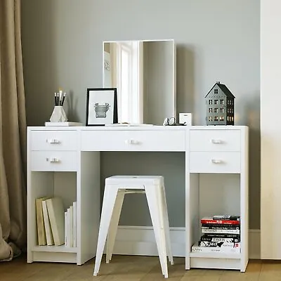 Dressing Table With Mirror And Drawers White Finish Vanity • $272.99
