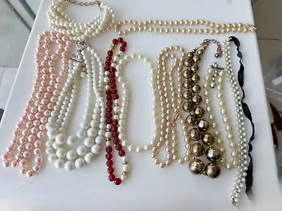 Lot Of 10 Pieces Vintage Artificial Pearl Necklace Costume Jewelry 12-35 Inches • $9.97