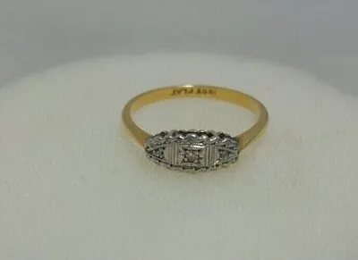 Art Deco 18 Ct Gold And Platinum Diamond 3 Stone Ring (Size M 1/2 ) • £145