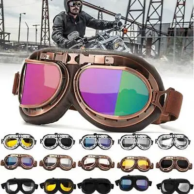 Vintage Retro Motorcycle Goggles Aviator Pilot Flying Eyewear Glasses Helmet ATV • $9.98