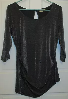 Miss Tina By Tina Knowles Black Shimmer Blouse 3/4 Sleeve Cinched Sides Stretch • $18.88