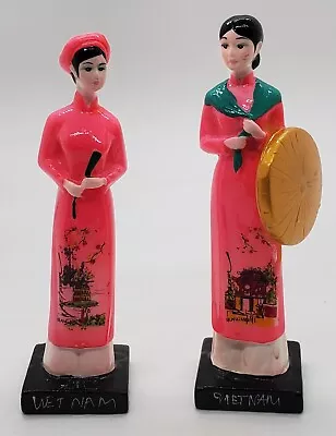 Set Of 2 Hand Painted Resin Viet Nam Pink Girl Figurines 5  • $9.99