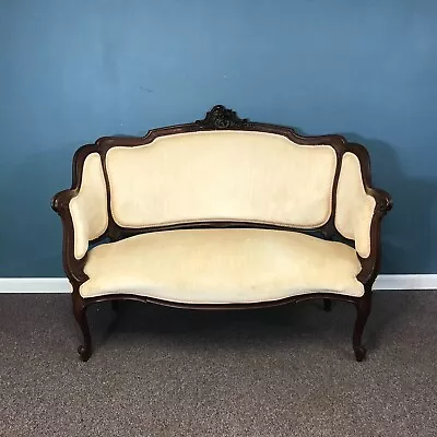 19th C. French Walnut Intricately Carved  Louis XV Loveseat • $1200