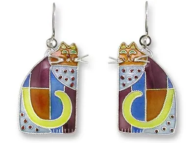 Zarah Cubist Cat Earrings Sterling Silver Retro Kitty Cat Fancier Gift • $29.99