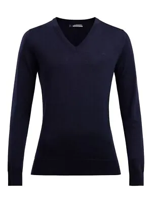 J.Lindeberg Women's Amaya V-Neck Golf Sweater Jumper - Merino Wool-Navy-RRP$199 • $109