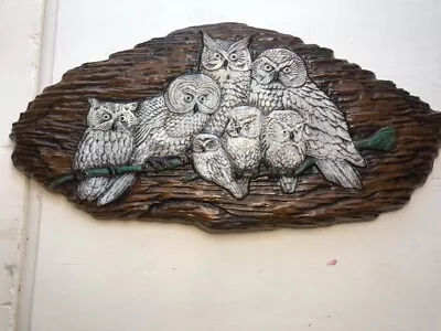 MCM Vintage Owl Family Wall Plaque Plaster • $11