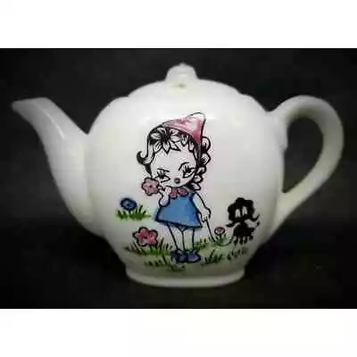 Vintage 1940s Japan Miniature Teapot Tea Pot Childrens Porcelain Girl Black Dog • $9.99